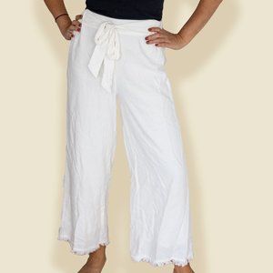 William B Wide Leg Off White Linen Pant